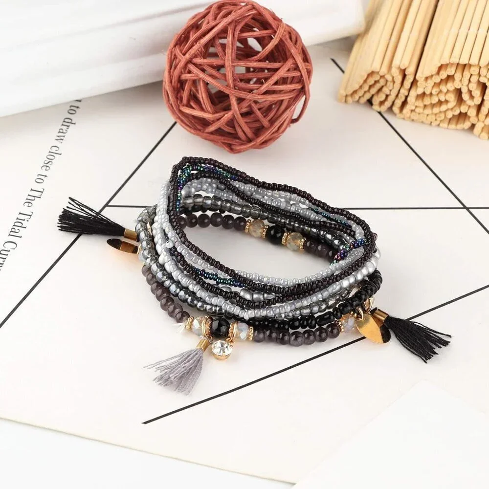 Boho Bead Bracelets Set Multicolor Stackable Stretch Accessories for Women Men - Picture 4 of 7